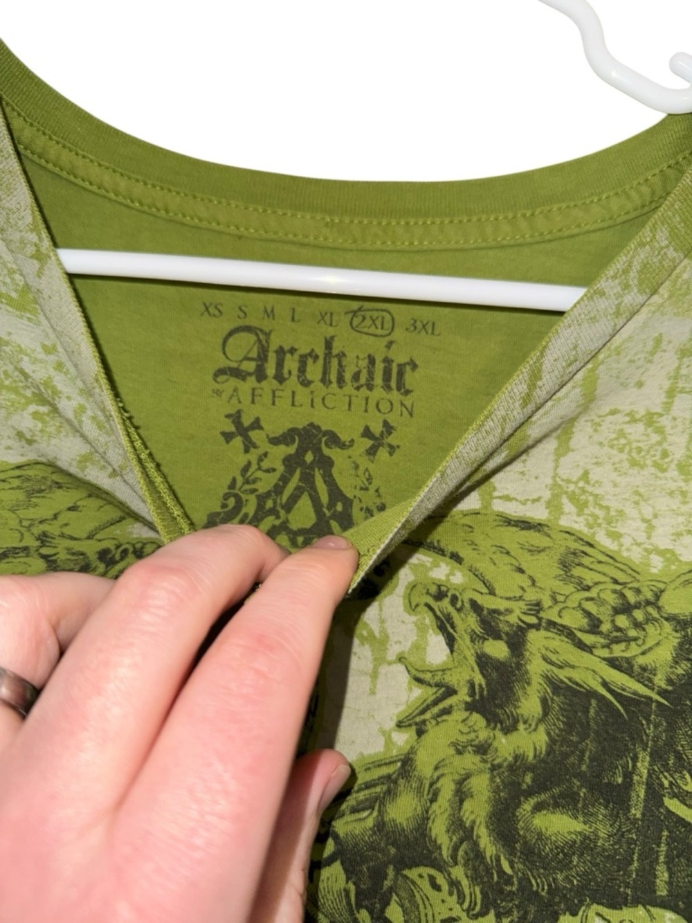 Affliction Archaic Vintage Shirt 2XL Green Distressed Skull Y2K Streetwear Rare - Picture 3 of 5